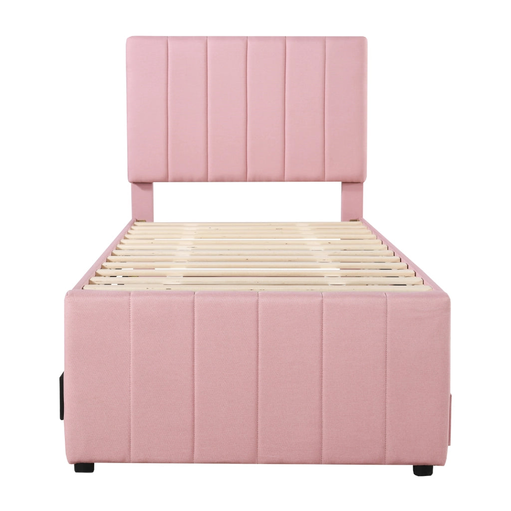 Letto imbottito 90x200 cm con letto estraibile e 3 cassetti, rosa