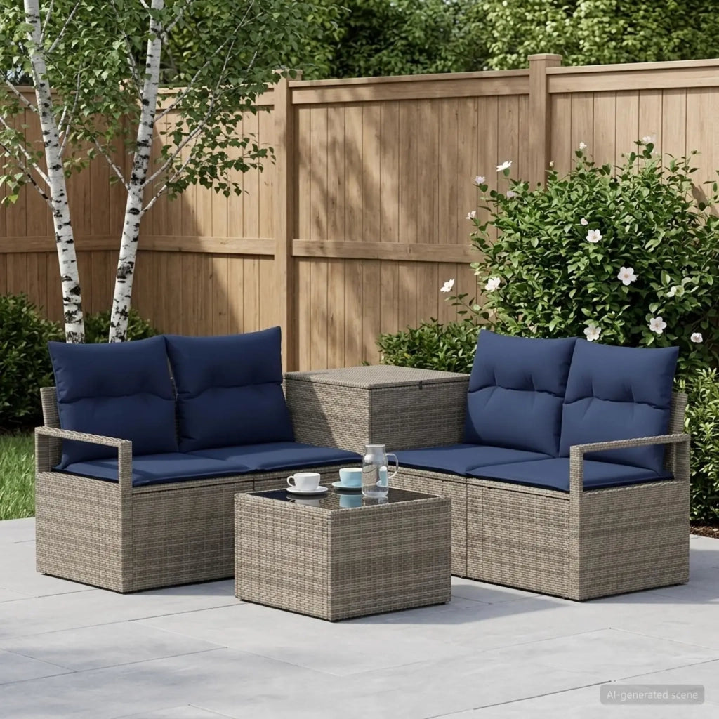 Set di divani 6 pz Grigio e Blu Navy Rattan sintetico e Acciaio 3447243