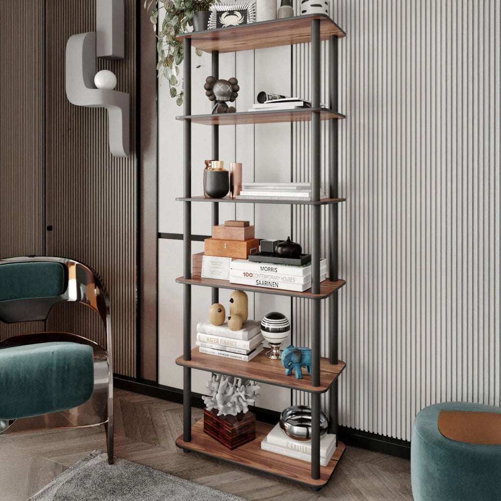 Biblioteca Nervina, Libreria 4 Ripiani, 60x30x173h cm Marrone Noce