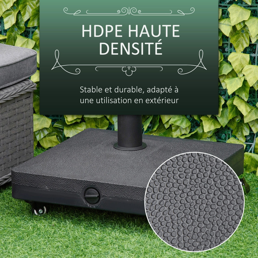 Base per ombrellone quadrato con 4 ruote ¨C zephmum ¨C 45x45x39 cm HDPE nero