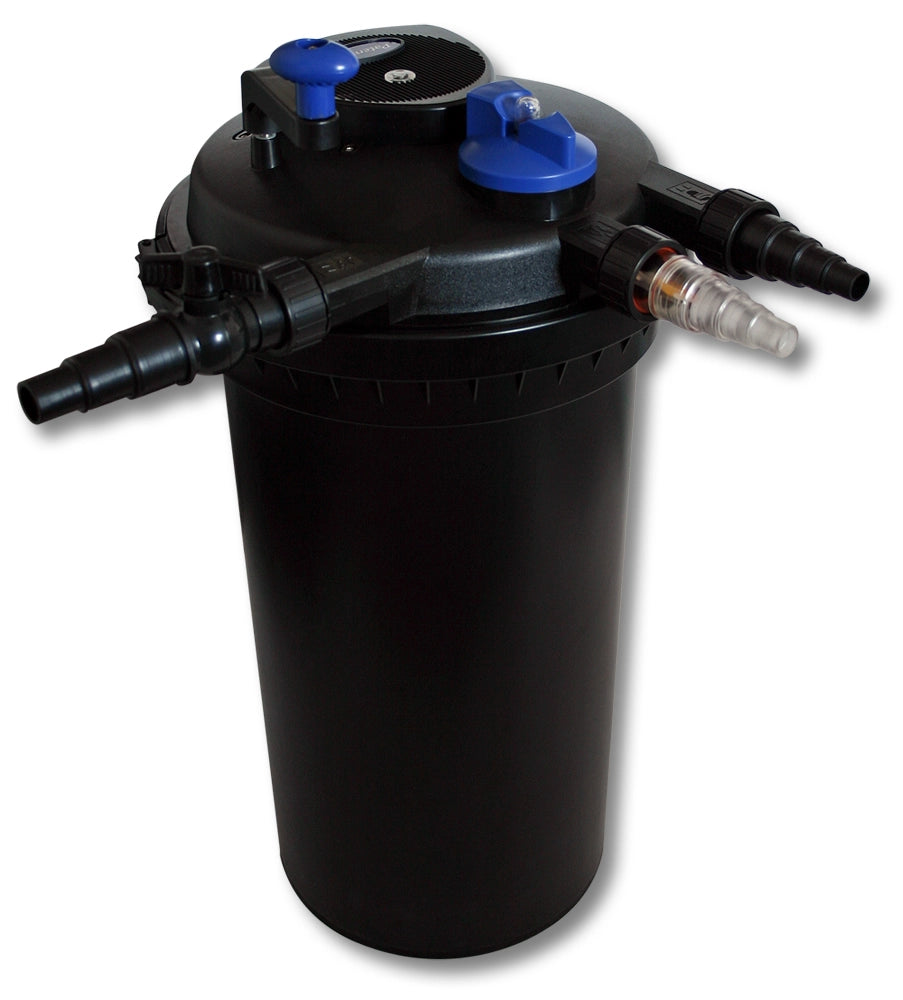 Set per laghetti Filtro a pressione 30000l Chiarificatore UVC 18W Pompa da 40W Tubo 25m