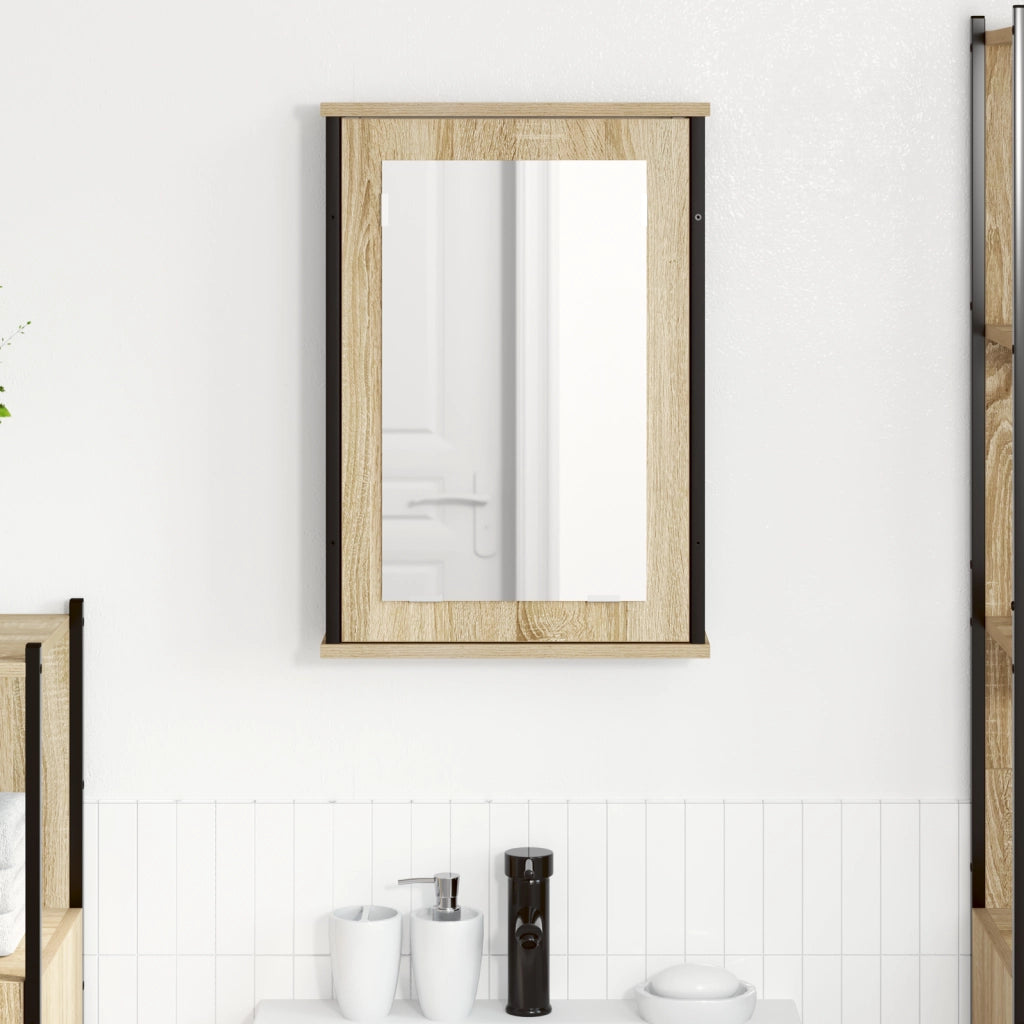 Armadietto a Specchio Rovere Naturale Truciolato, vetro, metallo