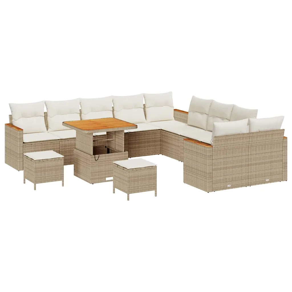 Set Divano da Giardino con cuscino 13 pcs Beige polyrattan