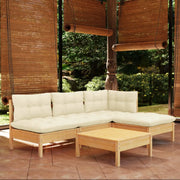 Set Salotto da Giardino 5pz con Cuscini Crema in Legno di Pino 3096304