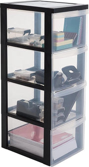 Scaffale di Archiviazione in Plastica - Organizzatore di Cassetto con Maniglia Ergonomica - 15L - 4 Cassetti - Ruote - BPA libero - Ufficio Camera da Letto Salotto - Modello DC-304 Nero - Ideale per la Gestione dei Magazzini