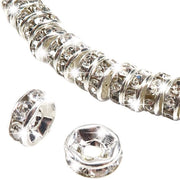 Accessori per gioielli - 200 pezzi - Anelli rotondi - Spaziatori - Anelli di separazione metallici - 6 mm - Argento con strass - Materiali per gioielli