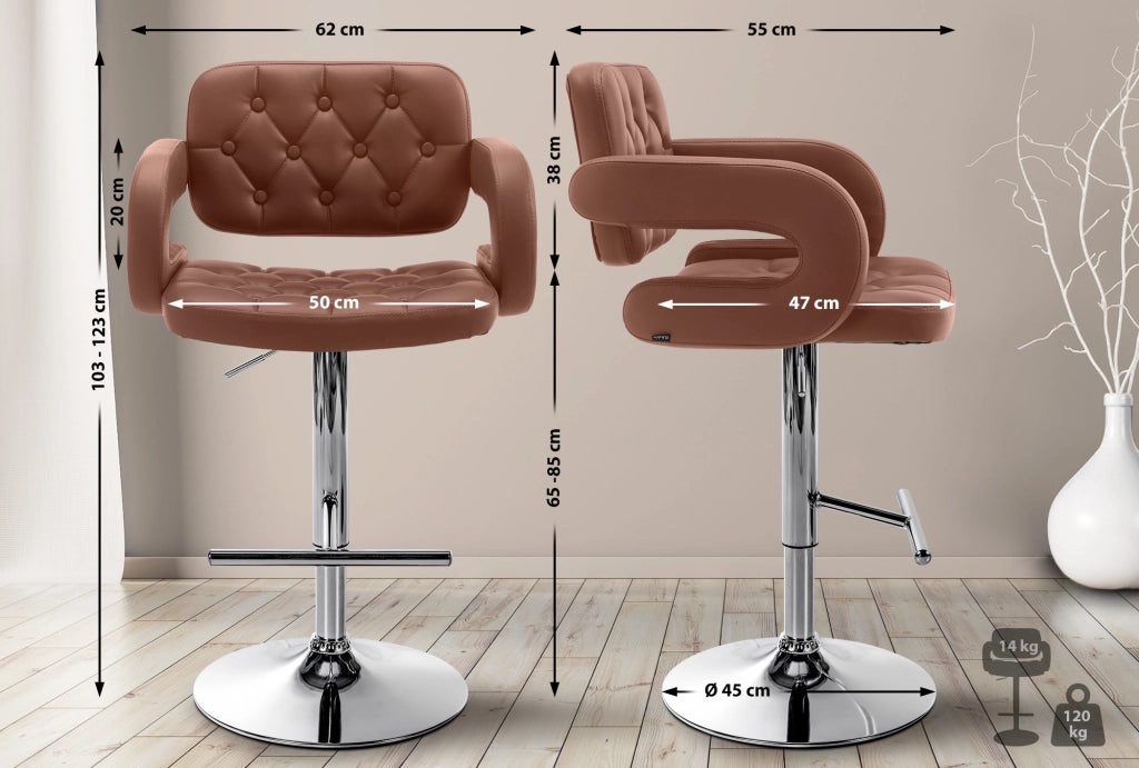Sgabello Dublin in similpelle cognac,cromo