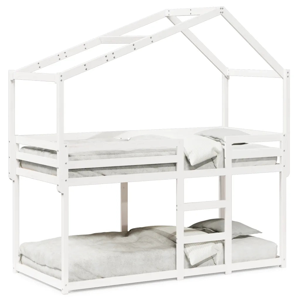 Letto singolo | Letto per adulti | Letto a Castello con Tetto Bianco 90x200 cm in Legno di Pino