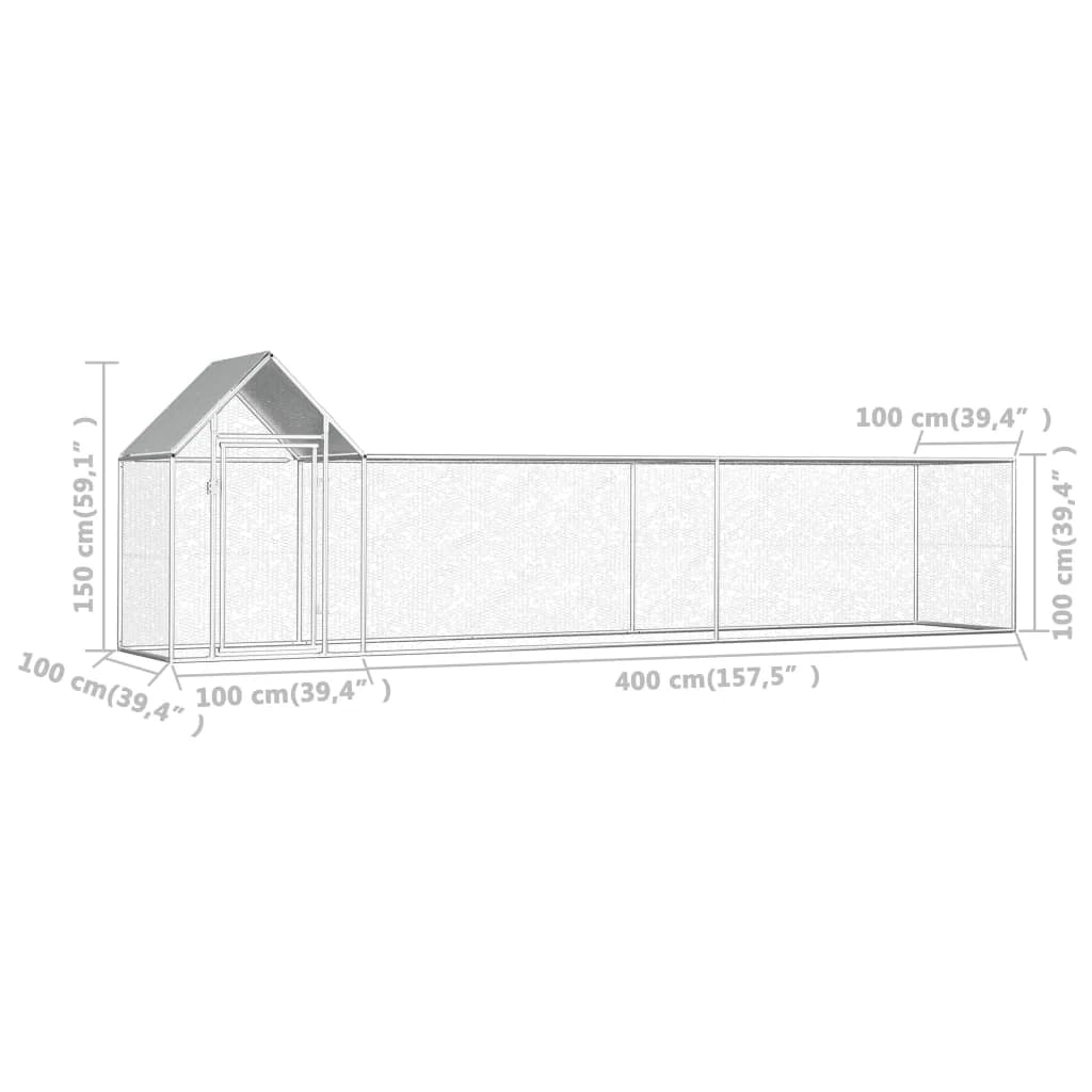 Pollaio 5 x 1 x 1,5 m in acciaio zincato con tetto impermeabile 02_0001716