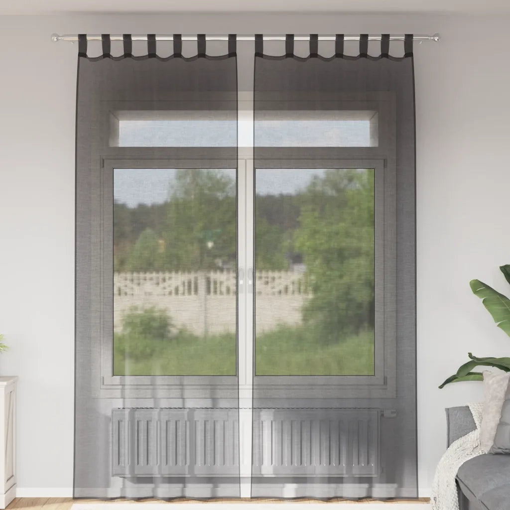 Tende in Voile con Linguetta 2 pz Nero 4102260