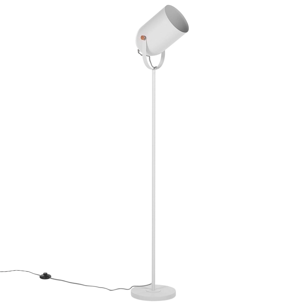 Lampada da Terra in Metallo Bianco 156 cm Faretto Paralume Orientabile Industriale Home Office