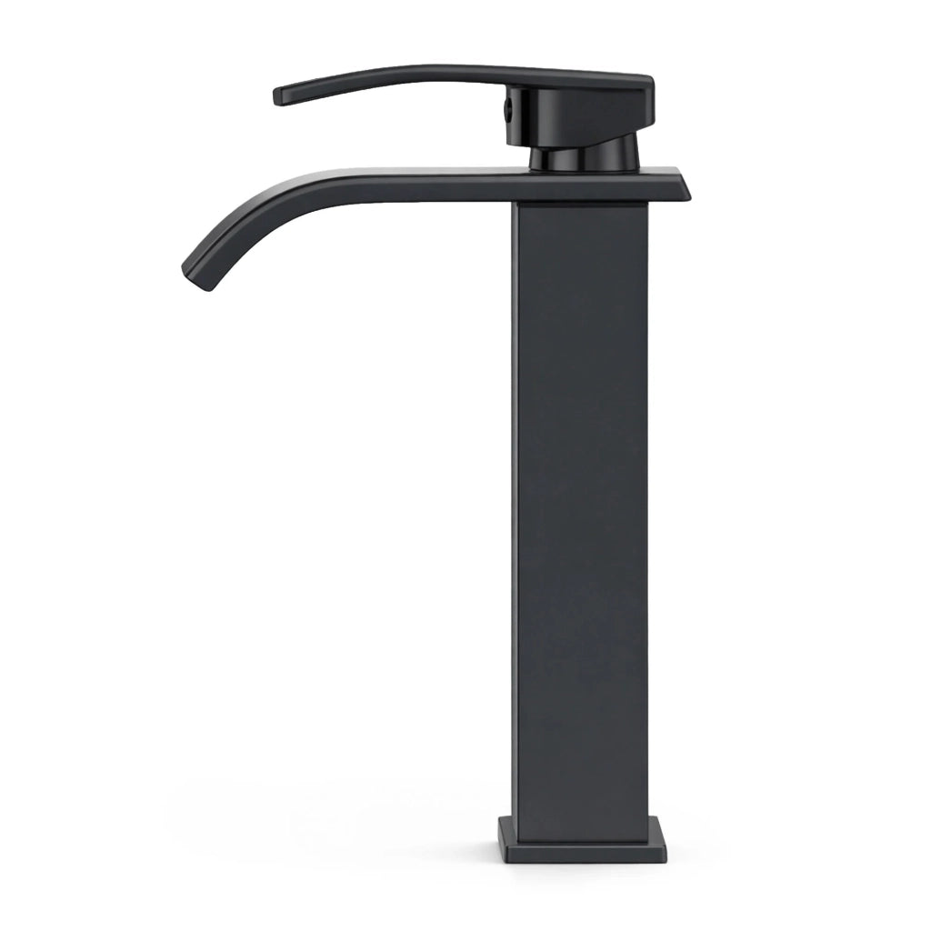 Rubinetto lavabo alto a cascata nero da appoggio miscelatore bagno EVIO