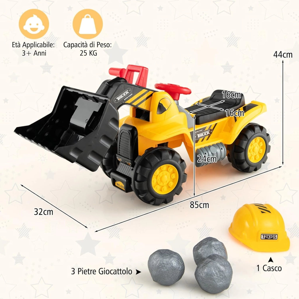 Escavatore Giocattolo Cavalcabile, Ruspa Elettrica Multifunzione con Suoni Realistici, Funzione Avanti e Dietro, Regalo per Bambini 3 Anni +, 85x45x30 cm (Stile 1)