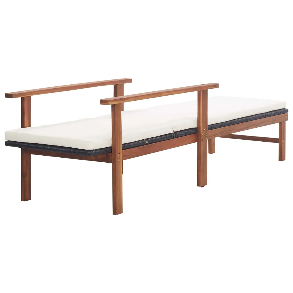 Lettino prendisole sedia a sdraio lettino prendisole letto da giardino mobili da giardino mobili da esterno e cuscino resina intrecciata e legno di acacia nero 02_0012772