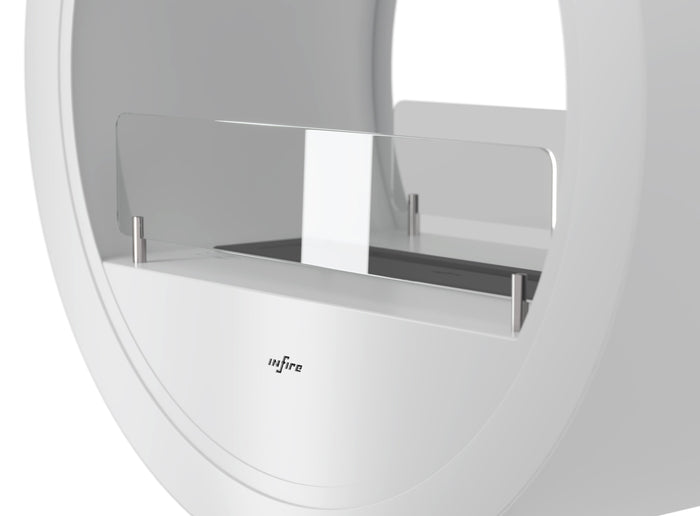 Camino a Bioetanolo da Pavimento 72,5x100x37,5 cm Incyrcle 2Side Stand Bianco con Vetro