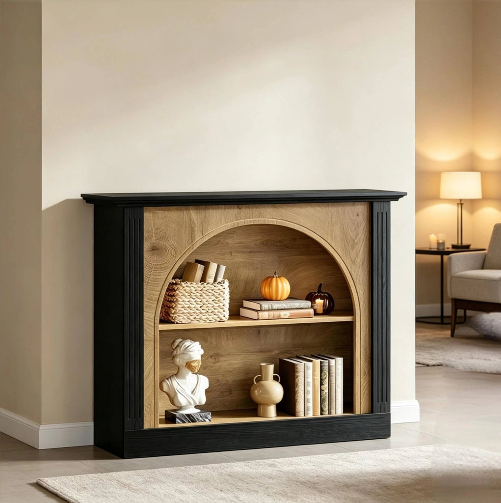 Tavolo consolle a 3 ripiani nero rustico in legno