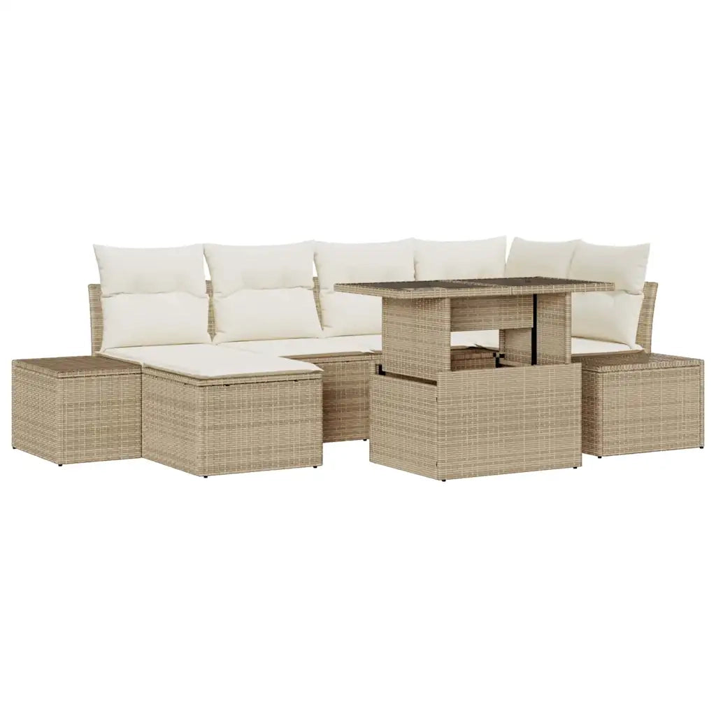 Set Divano da Giardino 7 pcs Beige Poly Rattan