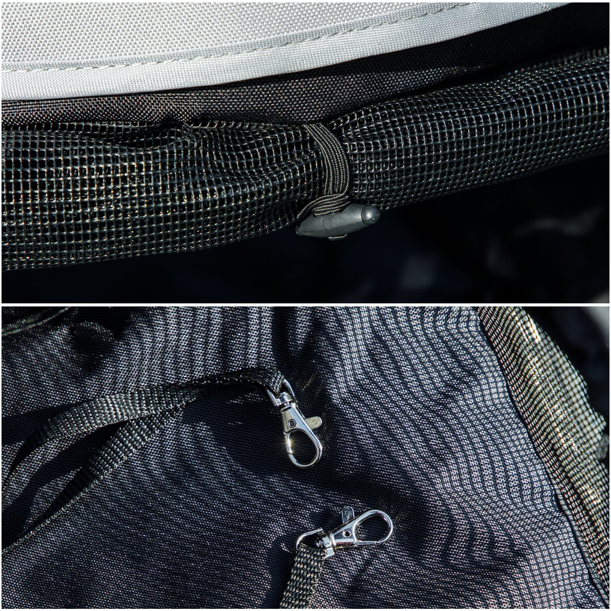 Passeggino per Cani 76x44x103 cm con 2 Finestre a Rete Nero e Grigio Chiaro