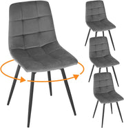 4 x Sedie da Pranzo Girevoli, Sedie Cucina in Velluto con Schienale e Gambe in Metallo, Stile Moderno, per Cucina, Camera da Letto e Soggiorno, Grigio Scuro