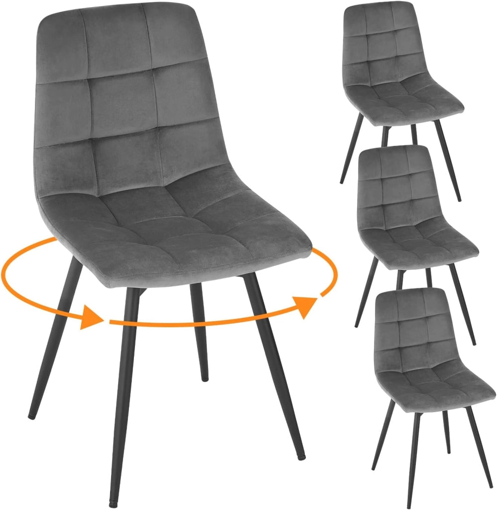 4 x Sedie da Pranzo Girevoli, Sedie Cucina in Velluto con Schienale e Gambe in Metallo, Stile Moderno, per Cucina, Camera da Letto e Soggiorno, Grigio Scuro