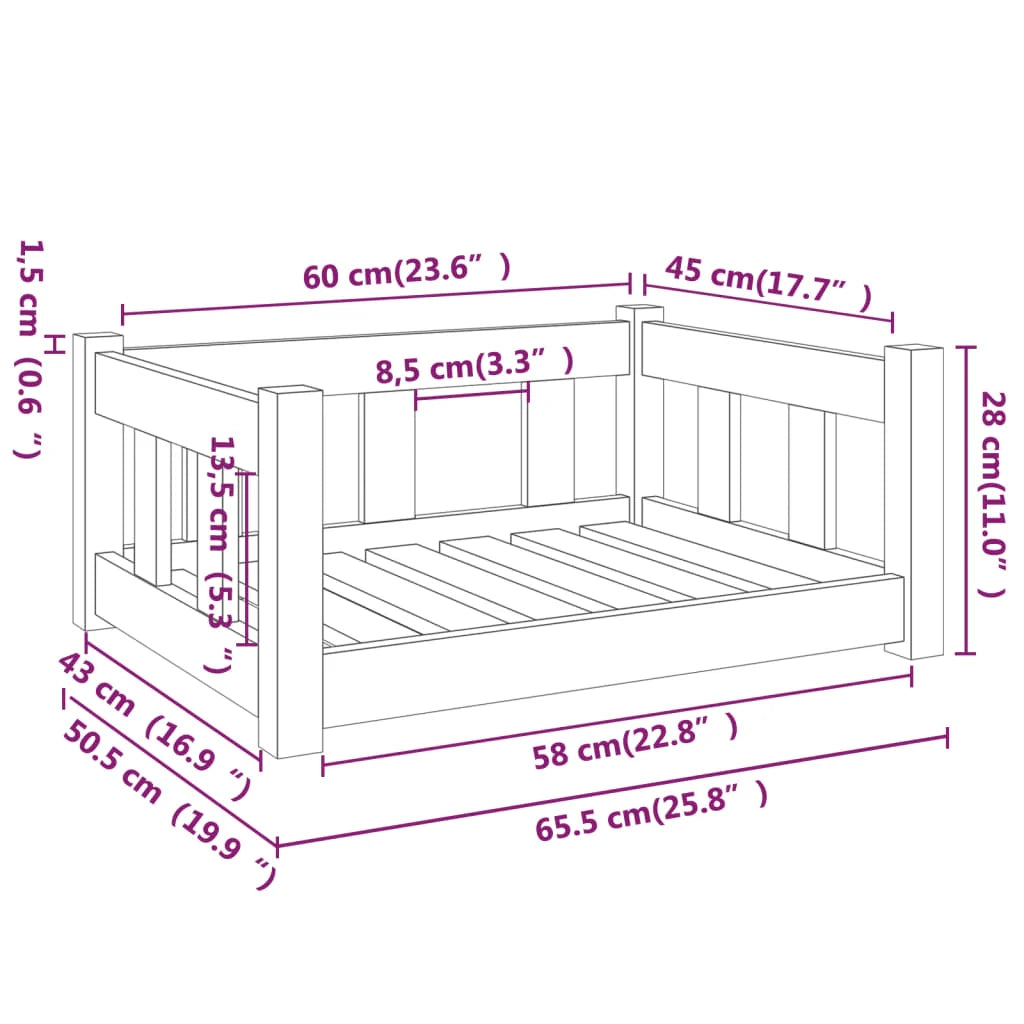 Cuccia per cani comoda cesta da divano 65,5 x 50,5 x 28 cm legno di pino massiccio marrone 02_0042760