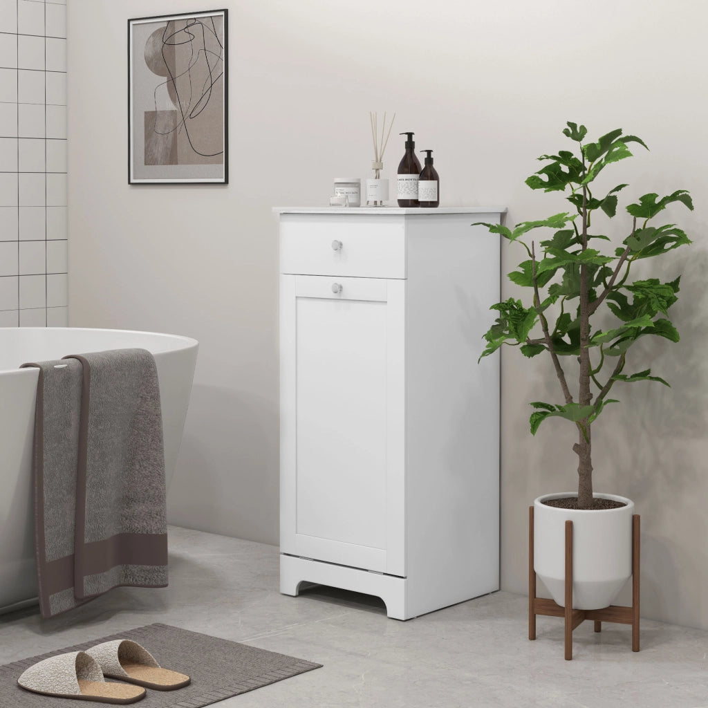 Mobile da bagno con cesto per il bucato e cassetto ¨C zephmum ¨C bianco 40x40x90.5 cm