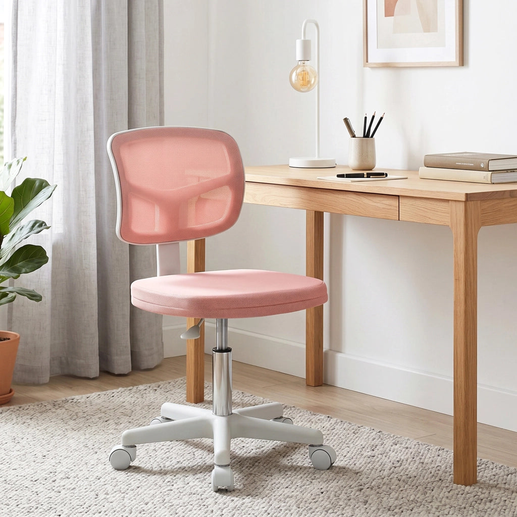 Sedia da Ufficio Ergonomica Senza Braccioli ¨C Xylo ¨C Schienale in Rete Rosa con Rotelle