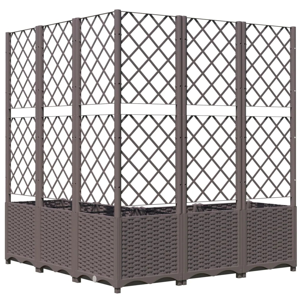 Fioriera rialzata per piante fiori terrazza giardino con traliccio 120 x 120 x 136 cm PP marrone 02_0038228