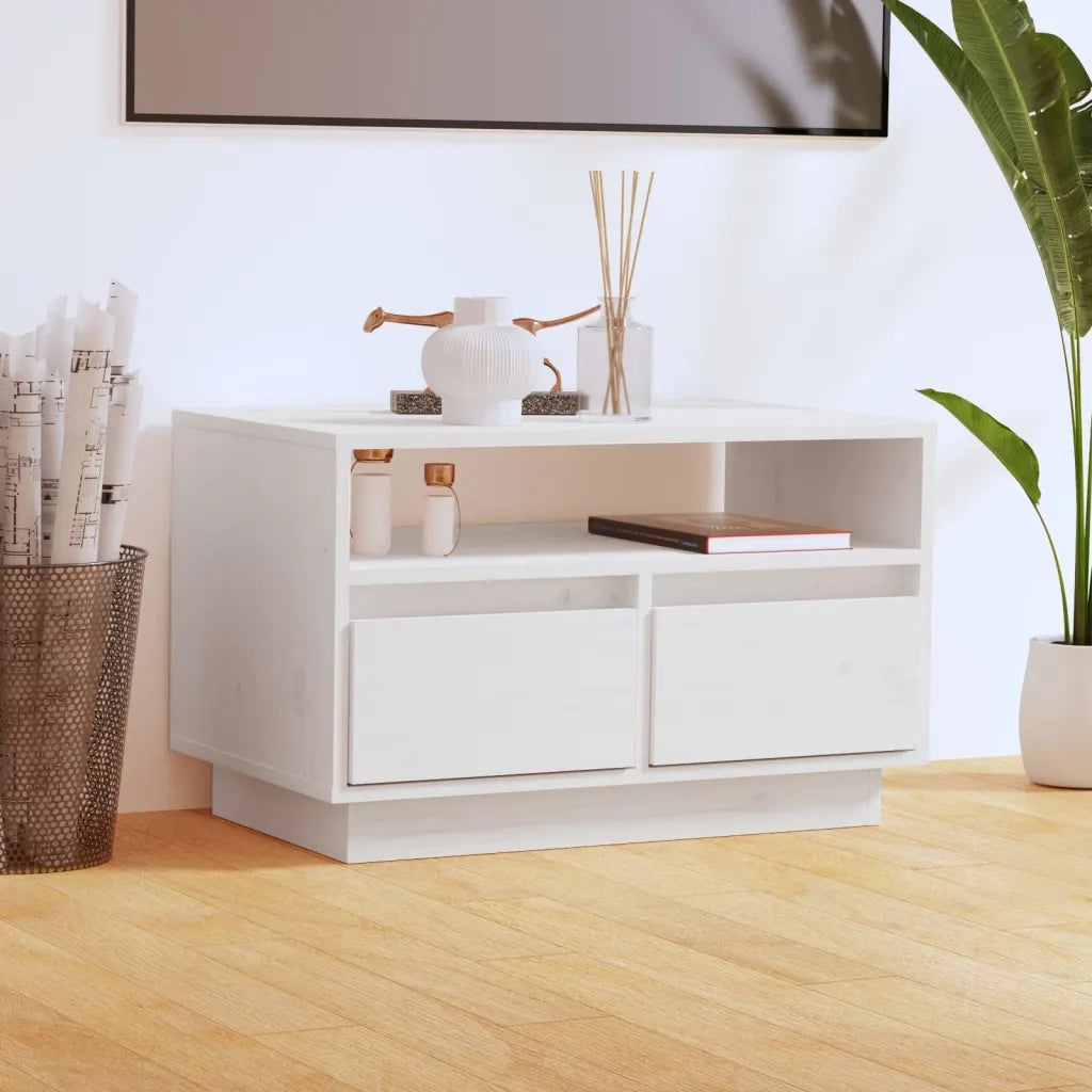 Mobile Porta TV Bianco 60x35x37 cm in Legno Massello di Pino 813426