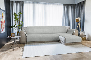 Copridivano in Poliestere con Penisola Destra Seduta 190 cm Grigio