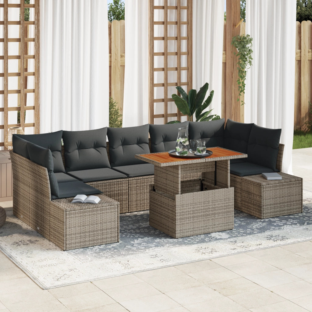 Set di SofÃ  da Giardino 8 Pezzi con Cuscini Grigi in Rattan Sintetico