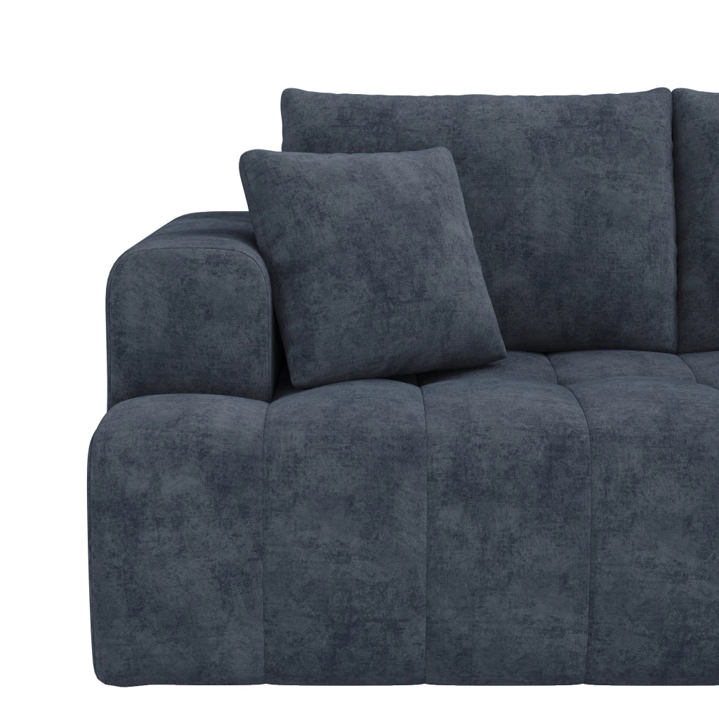 Divano angolare modulare a L 244;5x136x79 cm in ciniglia blu con 2 cuscini