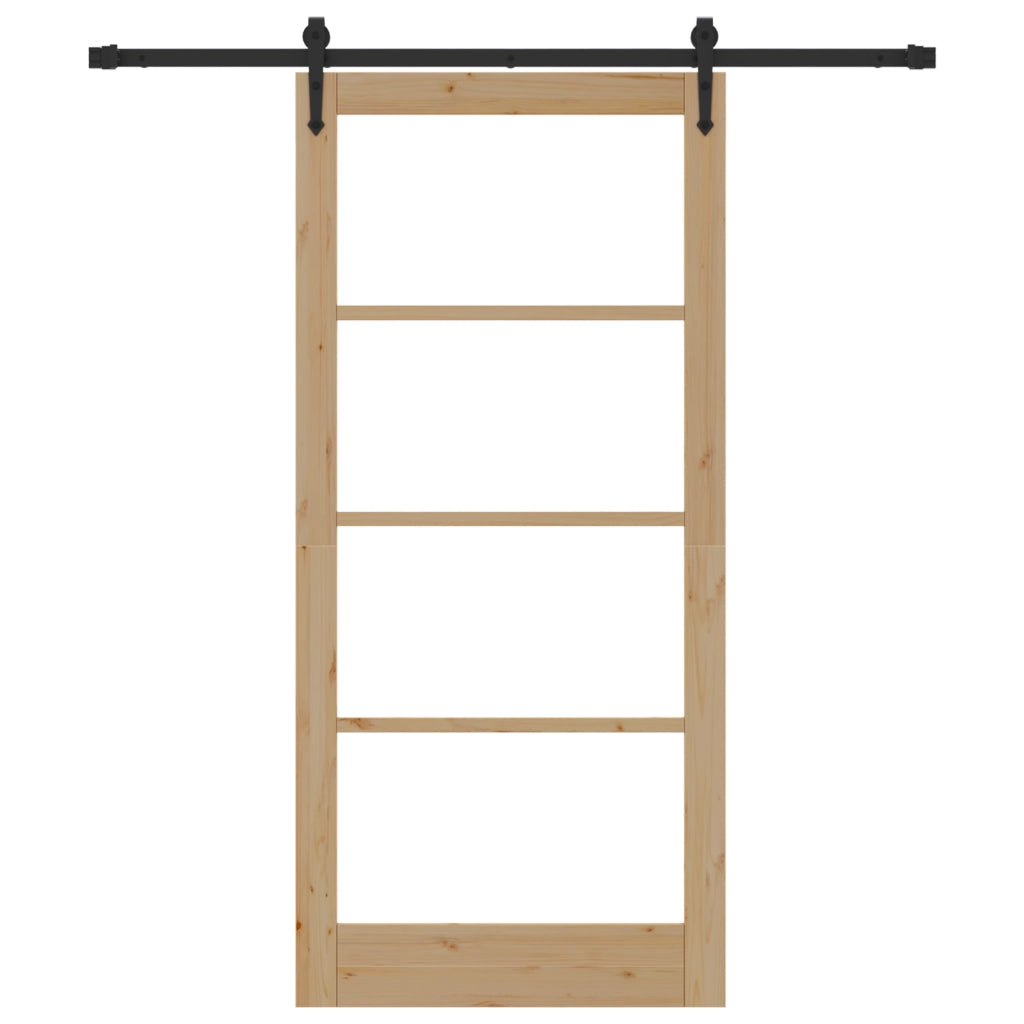 Porta Scorrevole  con Set di Ferramenta 93x202 cm Legno Massello di Pino