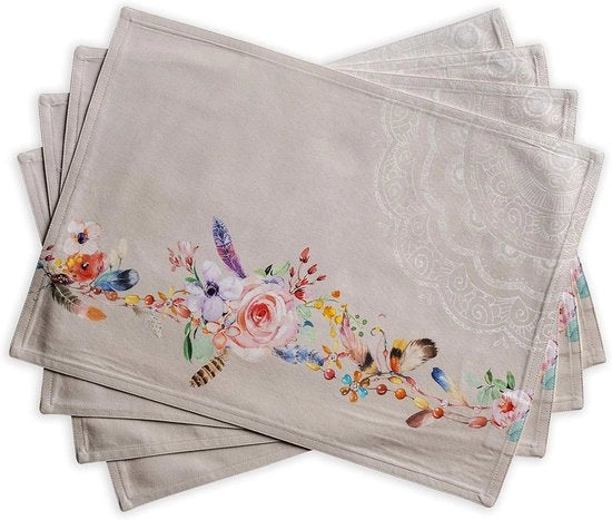 Set di tovagliette in cotone 100% beige da 4 pezzi per tavola da pranzo, da cucina, per occasioni speciali, tutti giorni e stagione primaverile/estiva (33 cm x 48 cm)