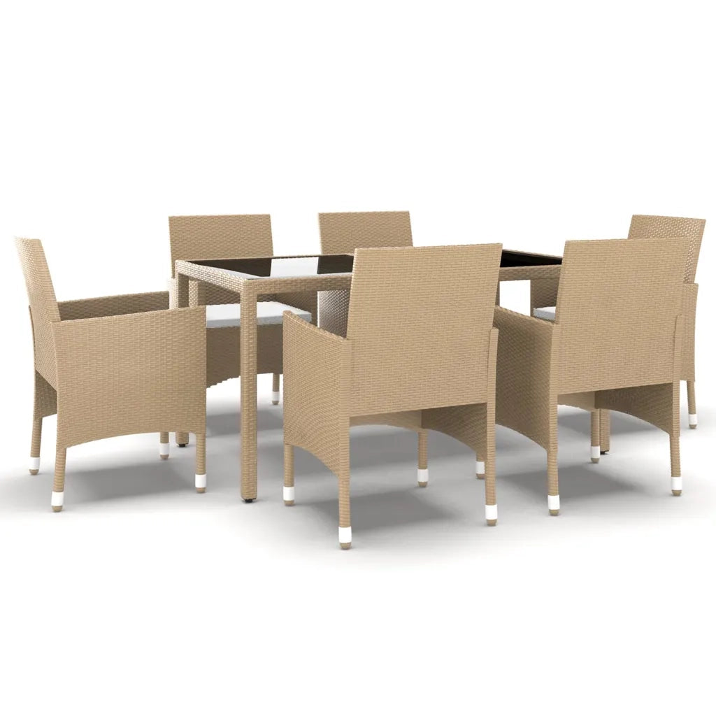 Set da Pranzo Giardino 7 pz Polyrattan e Vetro Temperato Beige cod mxl 41748