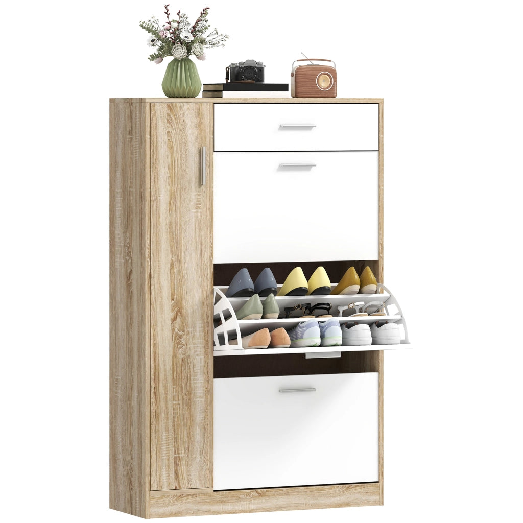 Scarpiera con Cassetto e Ante ¨C Xylo ¨C Legno Naturale 84x30x132 cm per 18-27 Paia di Scarpe