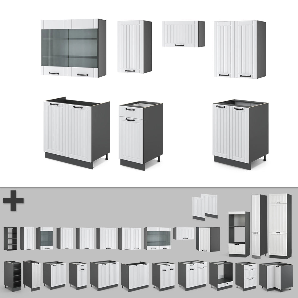Vicco Cucina componibile Bianco casa di campagna/antracite 240 cm senza piano di lavoro
