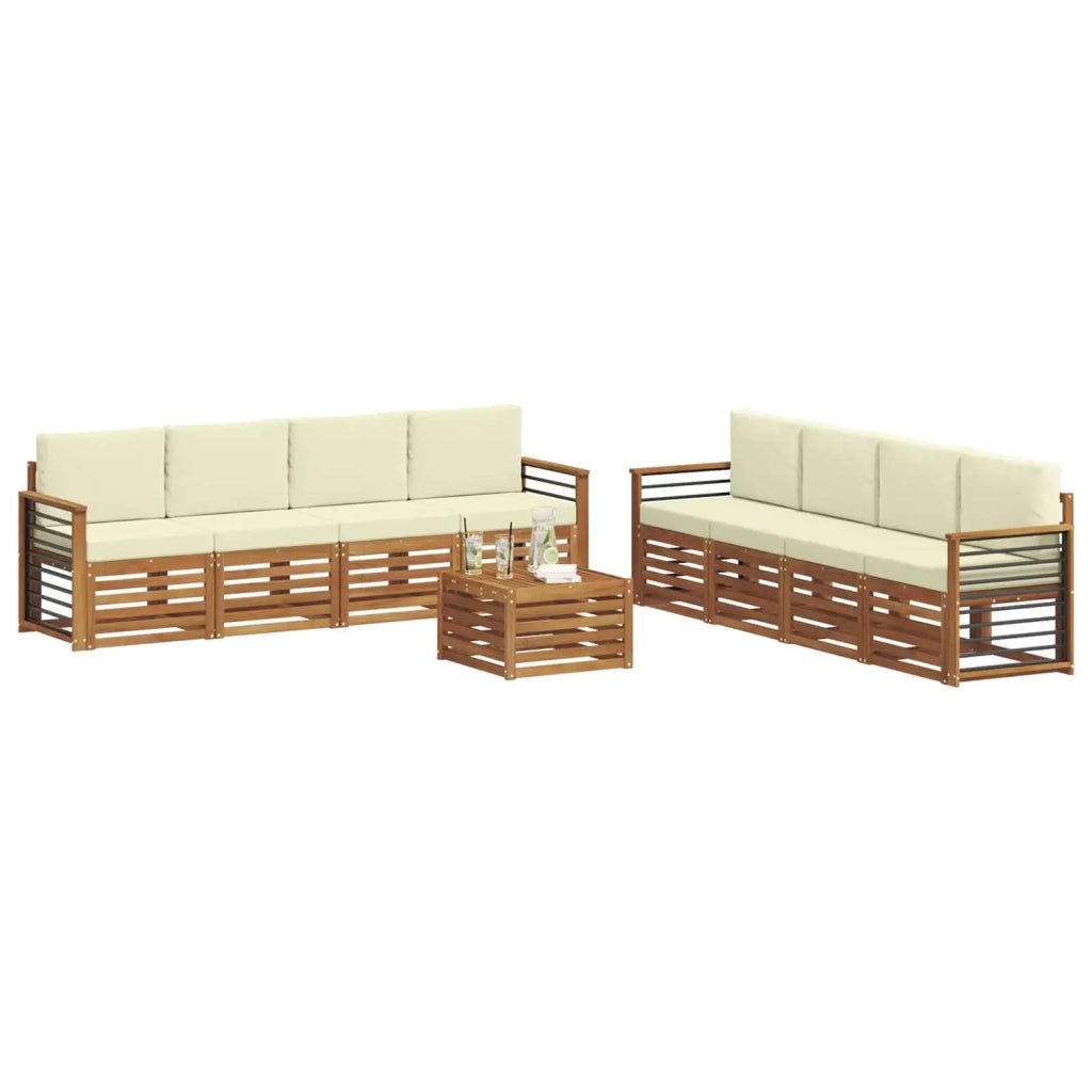 Set divani 9 pcs Naturale e Crema Legno di Acacia Massello 3374580