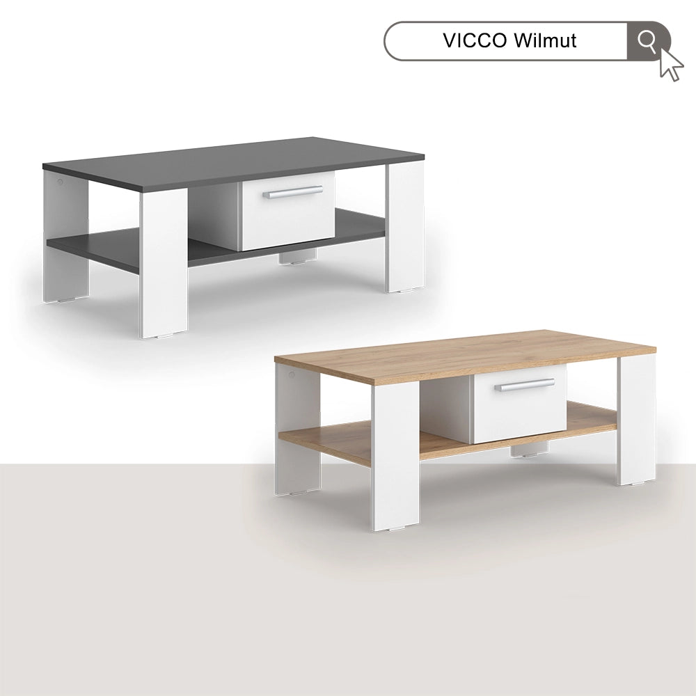 Vicco Tavolino Quercia dorata/bianco 89.8 x 46.4 cm con cassetto