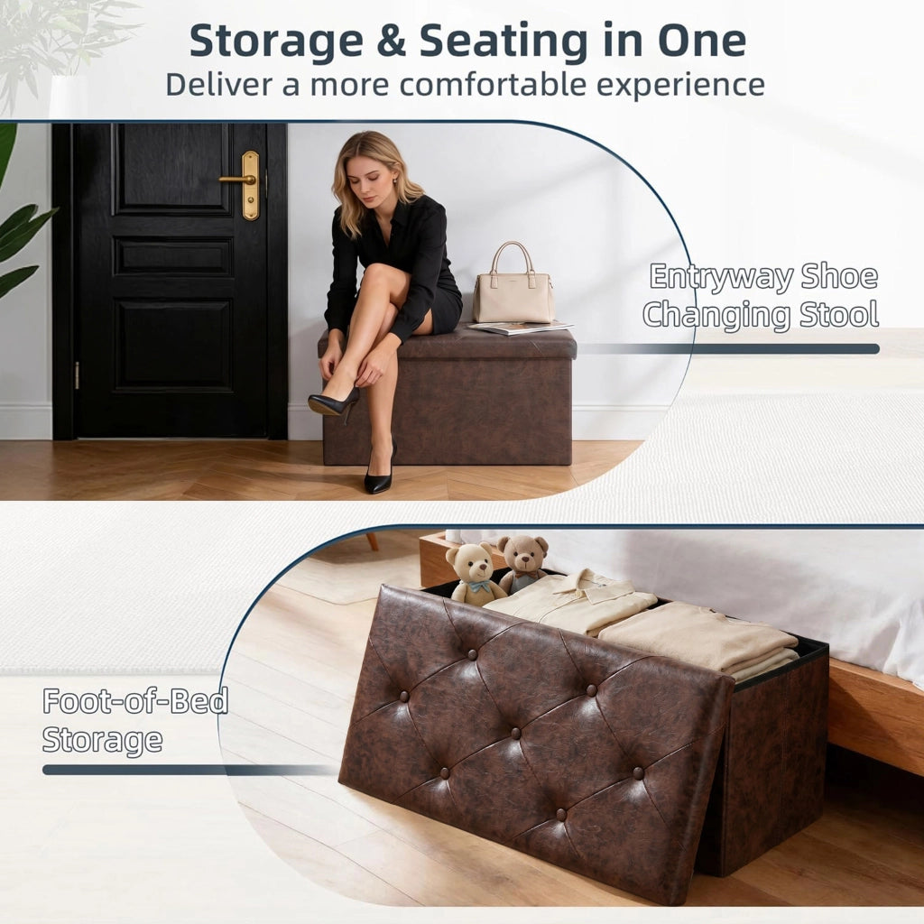 Nemora Saddle 75 - Cassapanca Ottomana 76,2x38,1x38,1 cm Pouf Contenitore Poggiapiedi in Similpelle Marrone