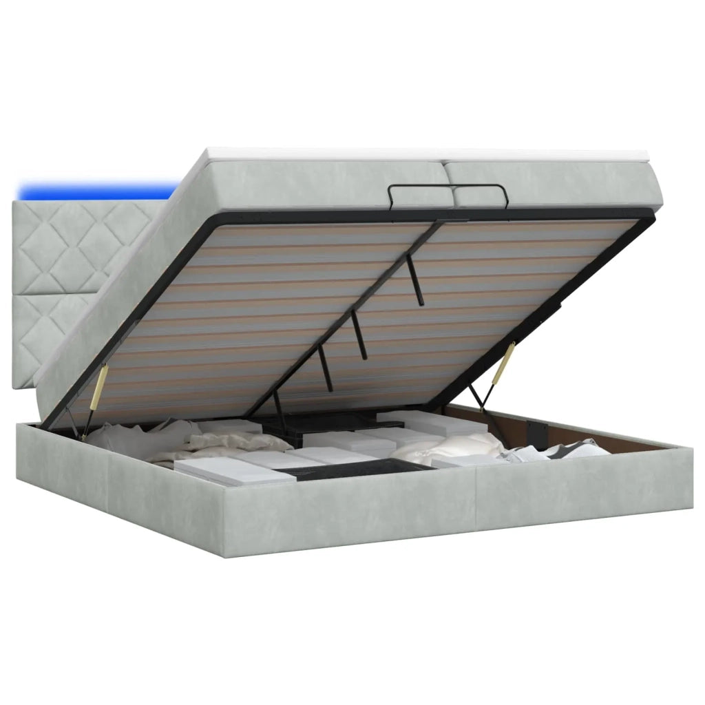 Letto Ottomano con Materasso e LED Grigio Chiaro 200 x 200 cm 3458397