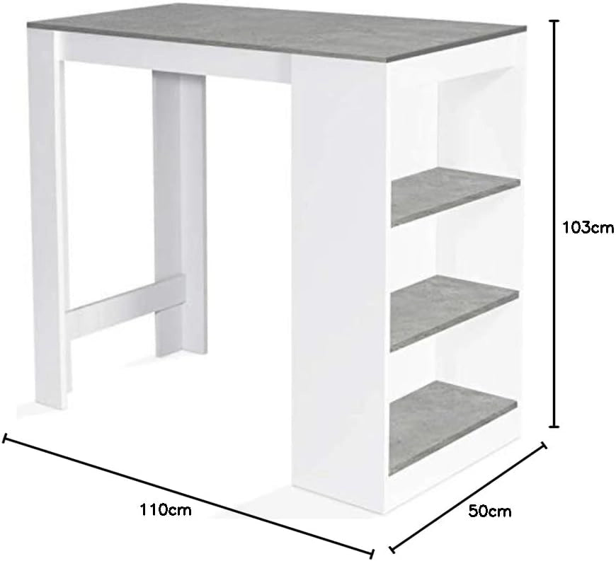 Tavolo alto da bar BARTH per 2-4 persone, legno bianco, piano effetto cemento