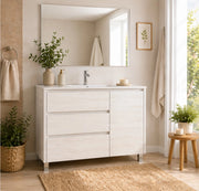 Mobile Bagno VOLUM Già Montato 3 cassetti e porta, lavabo e specchio Bianco nordico 80x40 cm