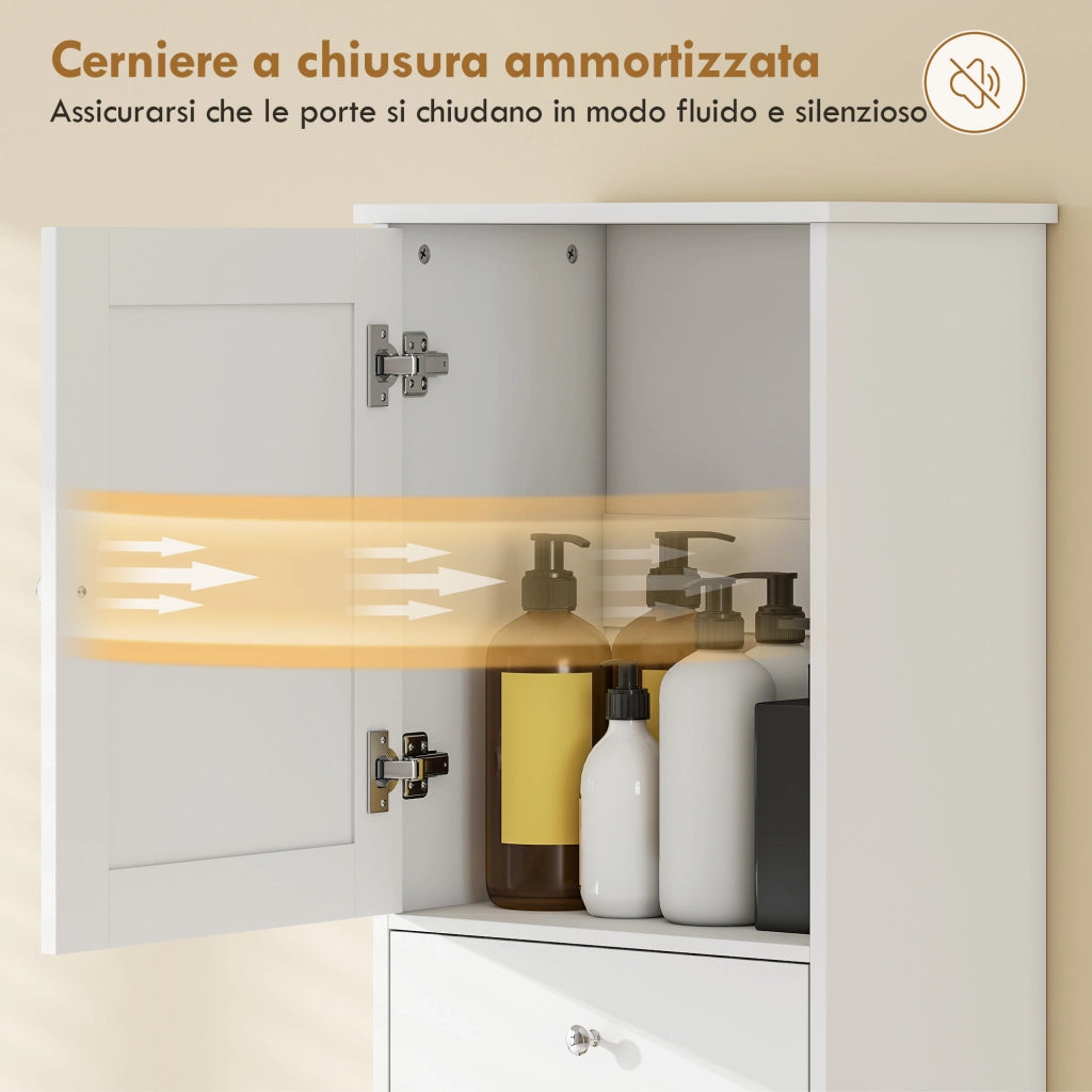 Mobile Bagno con Cesto, Armadietto e 2 Cassetti ¨C zephmum ¨C Legno, Bianco, 45x30x171 cm