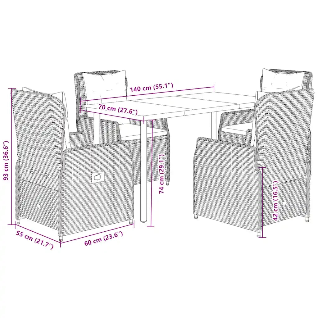 vidaXL Set da Pranzo da Giardino 5 pz con Cuscini Beige in Polyrattan
