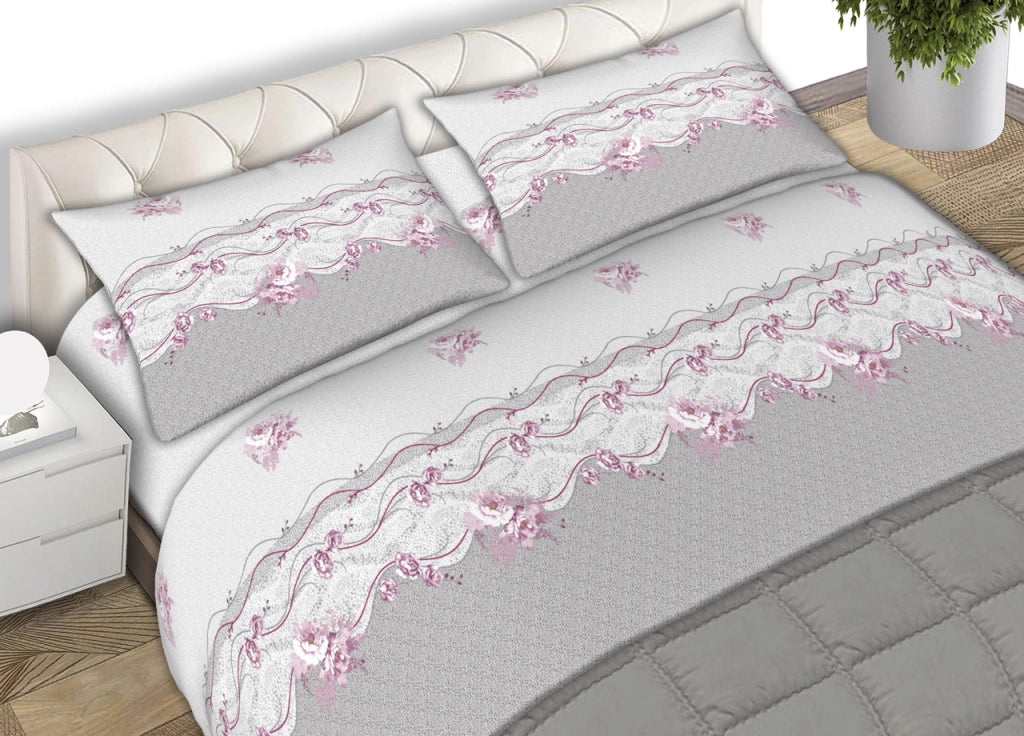 Completo Lenzuola Letto Matrimoniale 100% Cotone Made Italy In Varie Fantasie Fiorate C.N - Matrimoniale - Flowers Rosa