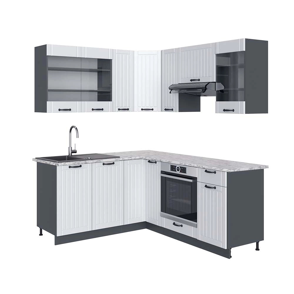 Cucina angolare completa Fame-Line Bianco rustico/Antracite 190 x 60 cm, PL Marmo Vicco