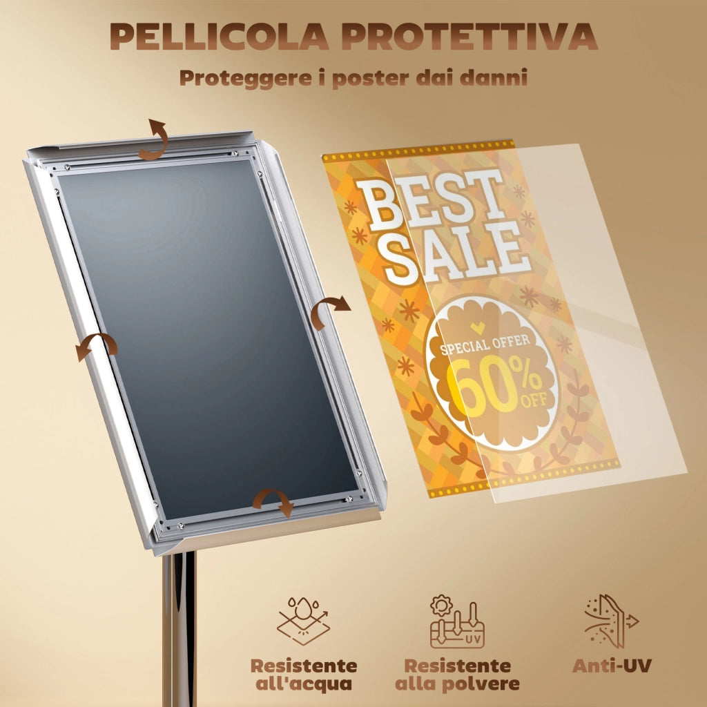 Cavalletto Espositore Poster A3 con Altezza e Inclinazione Regolabili, Acciaio e Alluminio, Argento