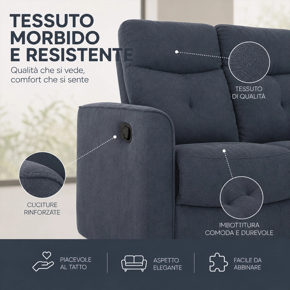 Divano 2 Posti Recliner Manuale Poltrona Reclinabile 2 Posti Grigio 132x96x103cm