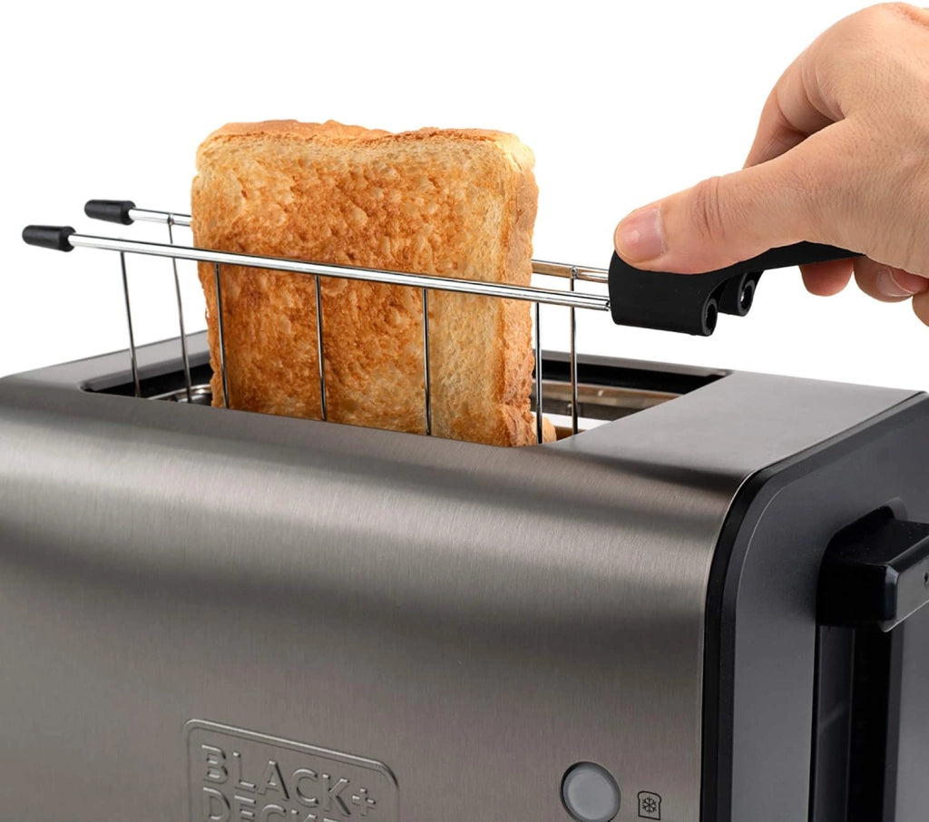 Black+decker bxtoa900e - tostapane in acciaio inox 900w, 2 slot extra large 42x137mm. 7 livelli di tostatura. sistema di pinze estraibili. autocentraggio. 3 funzioni